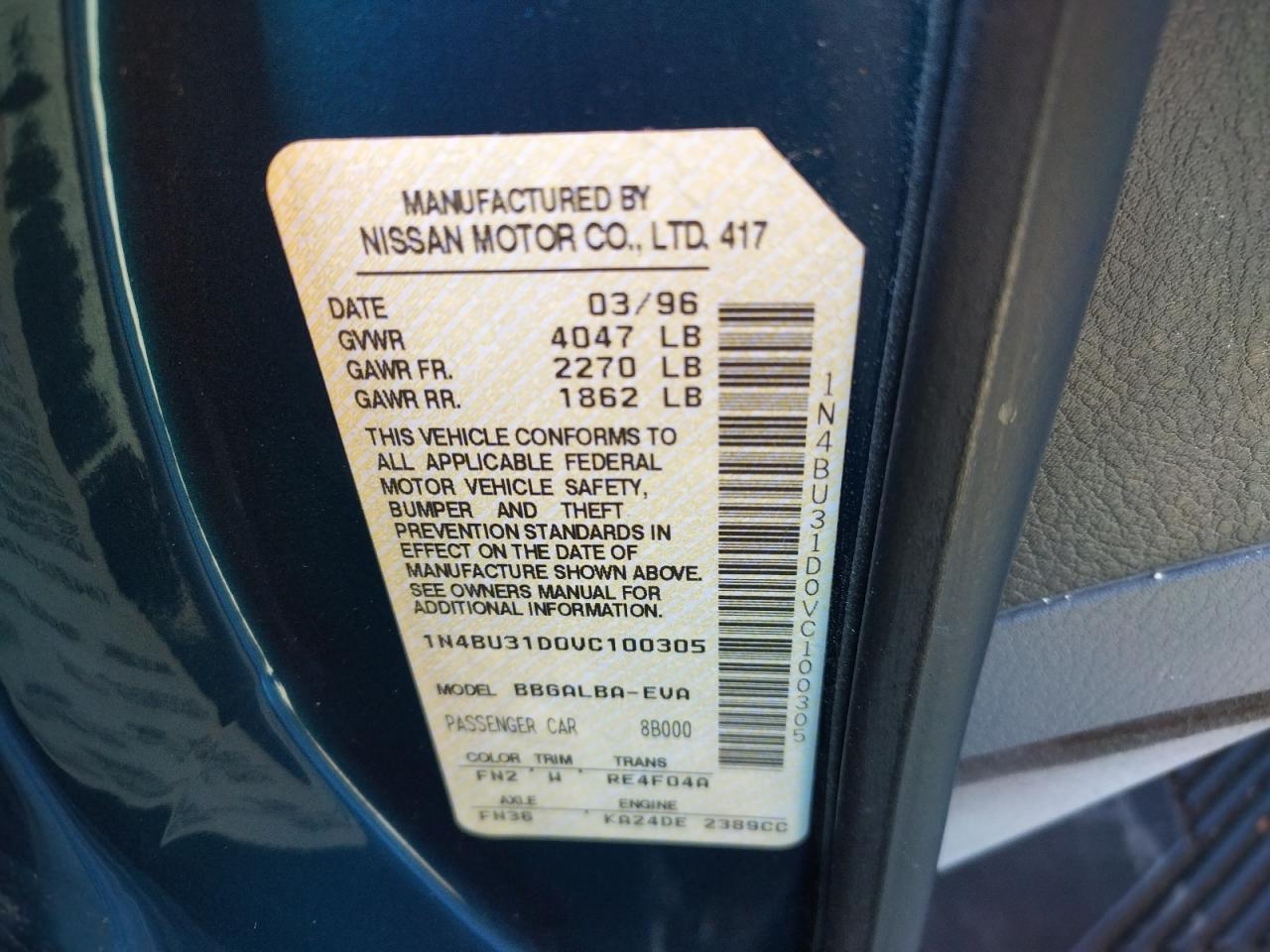 Photo 10 from auction – 1997 NISSAN ALTIMA XE with VIN 1N4BU31D0VC100305