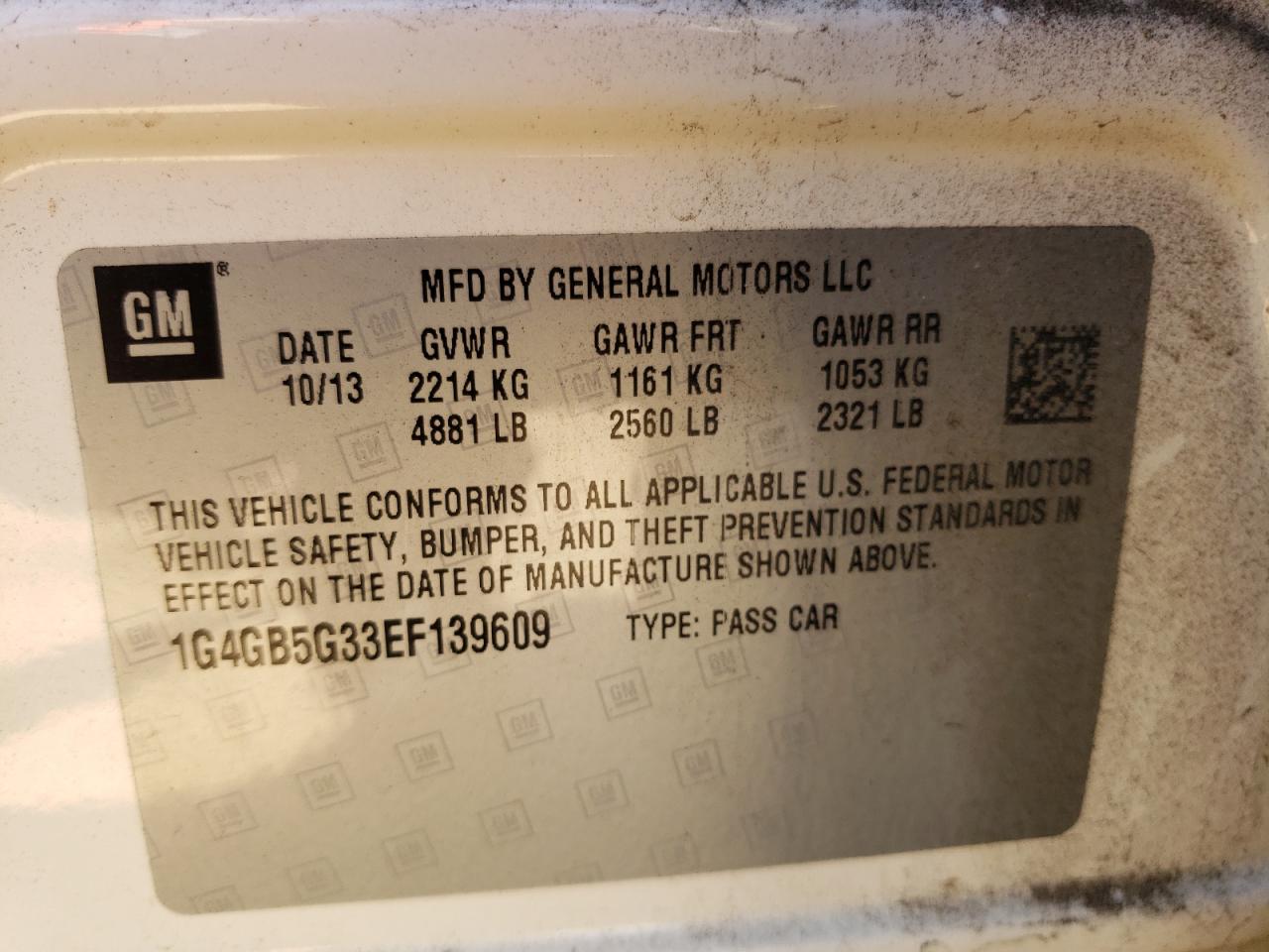 Photo 10 from auction – 2014 BUICK LACROSSE with VIN 1G4GB5G33EF139609
