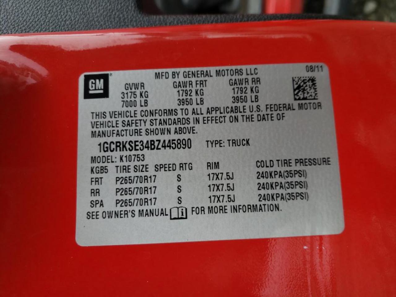 Photo 10 from auction – 2011 CHEVROLET SILVERADO with VIN 1GCRKSE34BZ445890