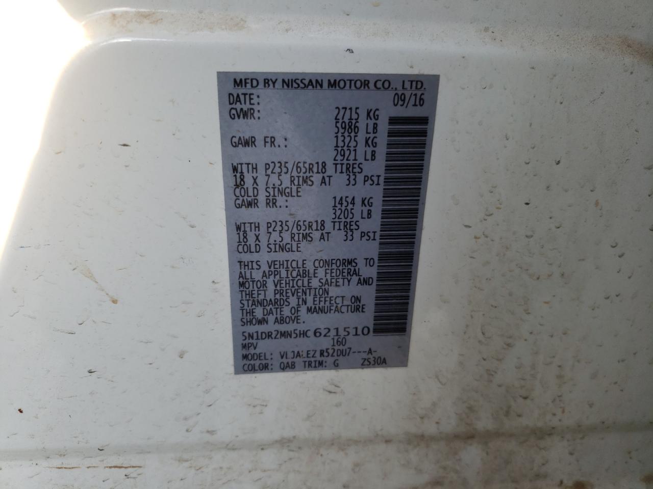 Photo 10 from auction – 2017 NISSAN PATHFINDER with VIN 5N1DR2MN5HC621510