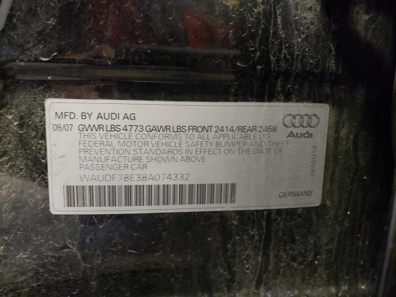 Photo 10 from auction – 2008 AUDI A4 2.0T QU with VIN WAUDF78E38A074332