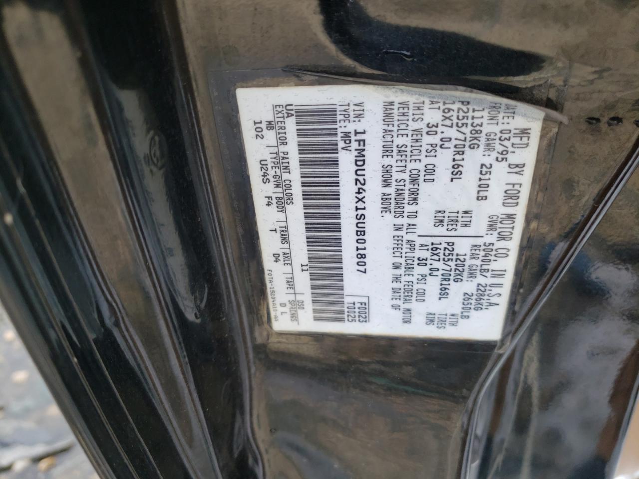Photo 10 from auction – 1995 FORD EXPLORER with VIN 1FMDU24X1SUB01807