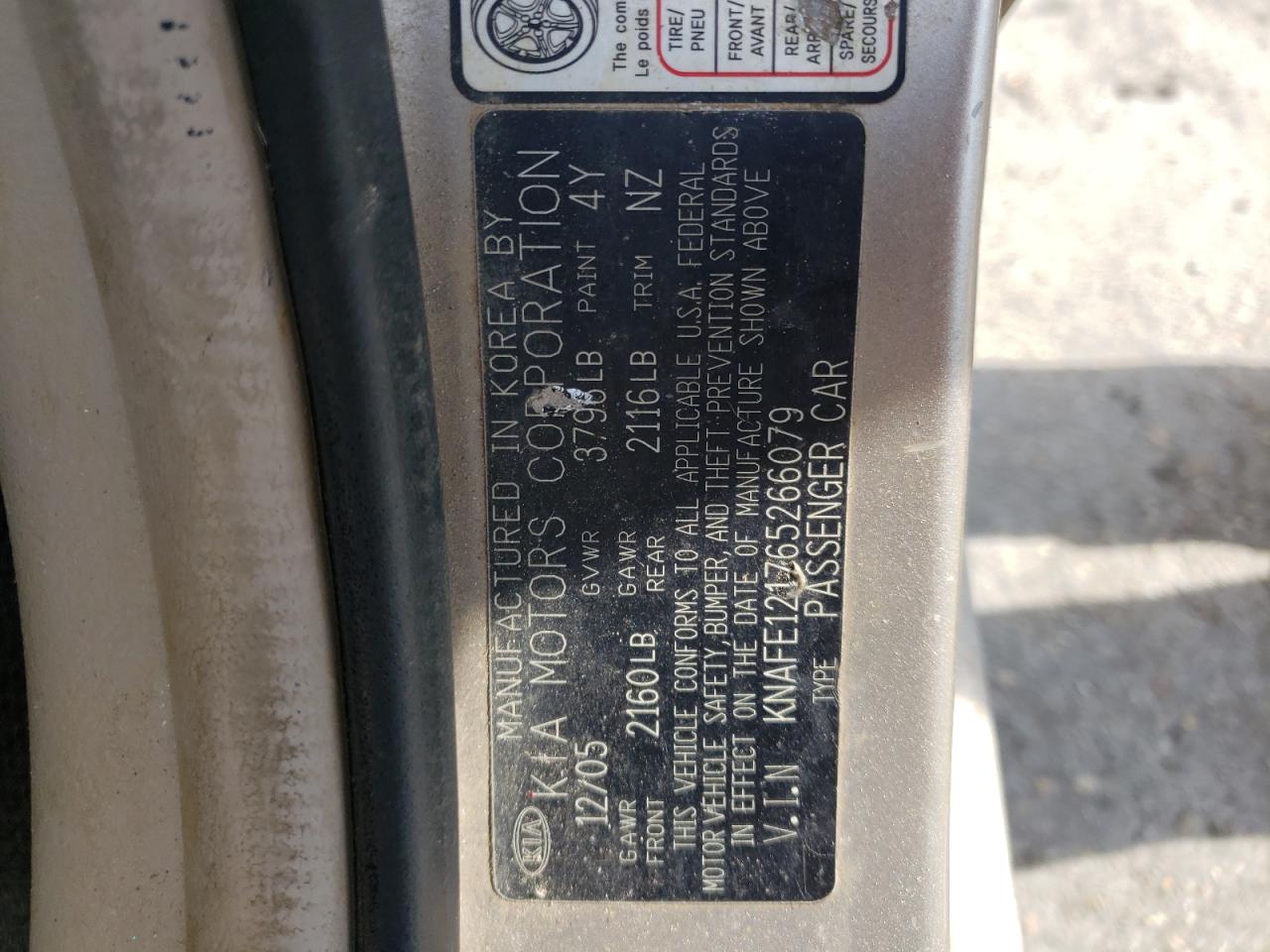 Photo 10 from auction – 2006 KIA SPECTRA LX with VIN KNAFE121765266079