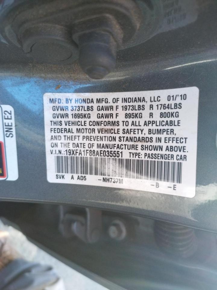 Photo 10 from auction – 2010 HONDA CIVIC EX with VIN 19XFA1F88AE035551