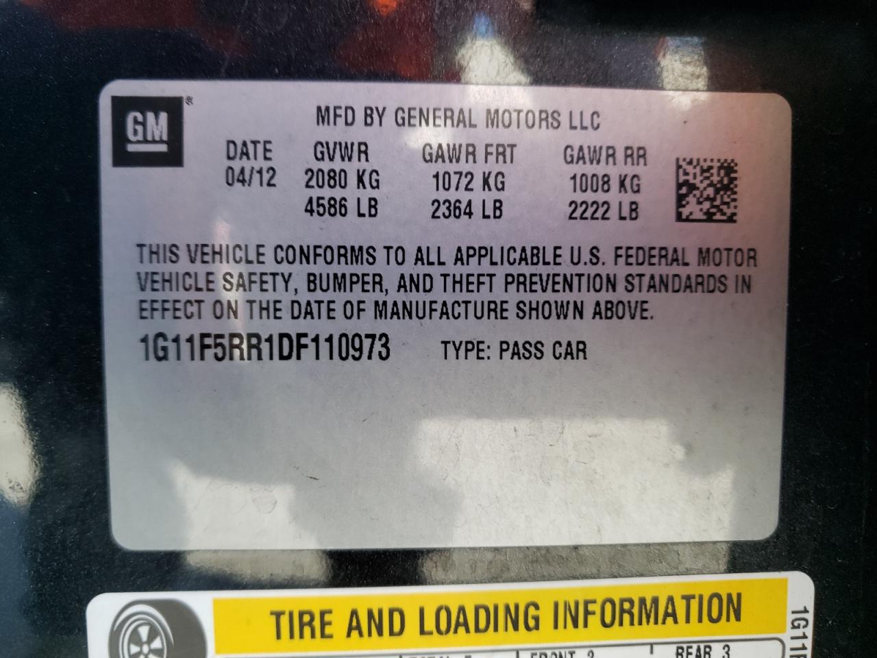 Photo 10 from auction – 2013 CHEVROLET MALIBU 2LT with VIN 1G11F5RR1DF110973