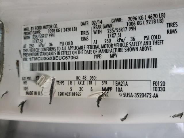 Photo 10 from auction – 2014 FORD ESCAPE SE with VIN 1FMCU0GX8EUC67063