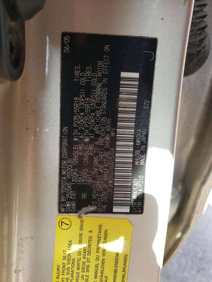 Photo 10 from auction – 2006 LEXUS RX 400 with VIN JTJHW31U760015704