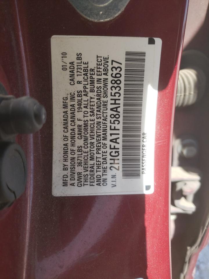 Photo 10 from auction – 2010 HONDA CIVIC LX with VIN 2HGFA1F58AH538637