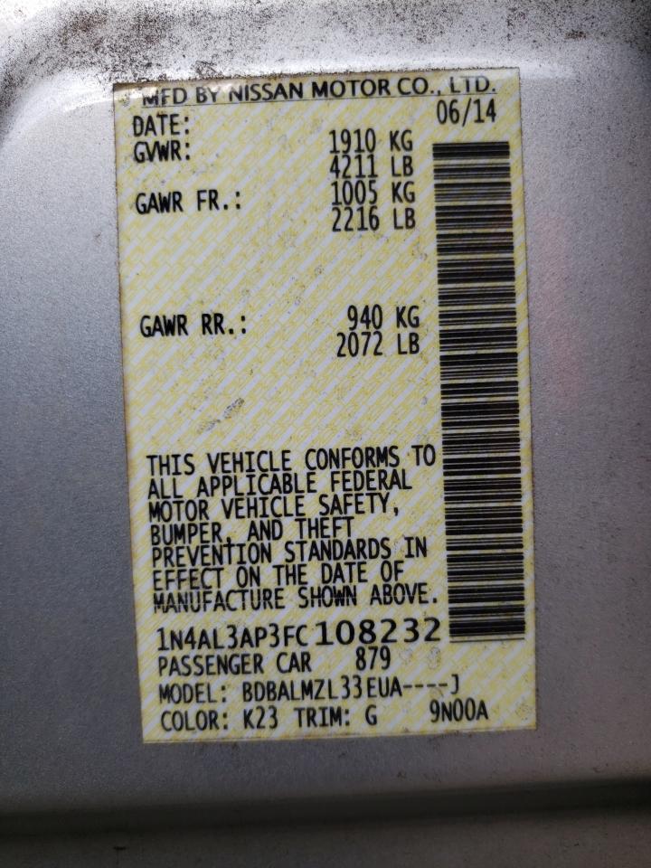 Photo 10 from auction – 2015 NISSAN ALTIMA 2.5 with VIN 1N4AL3AP3FC108232