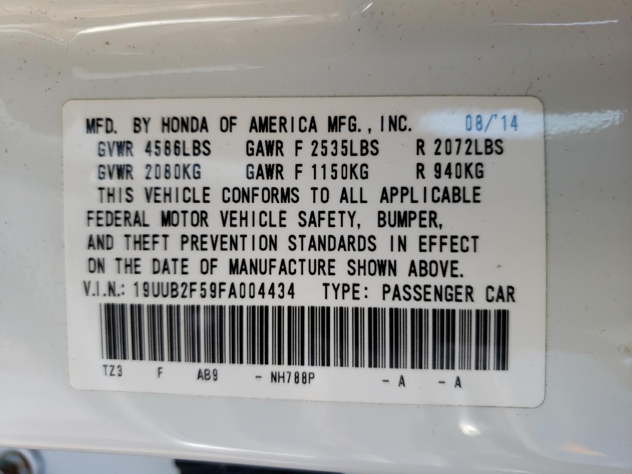 Photo 10 from auction – 2015 ACURA TLX TECH with VIN 19UUB2F59FA004434