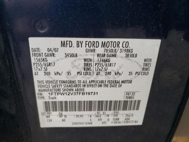 Photo 10 from auction – 2007 FORD F150 SUPER with VIN 1FTPW12V37FB19731