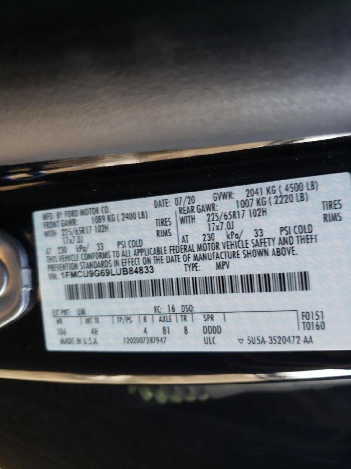 Photo 10 from auction – 2020 FORD ESCAPE SE with VIN 1FMCU9G69LUB84833