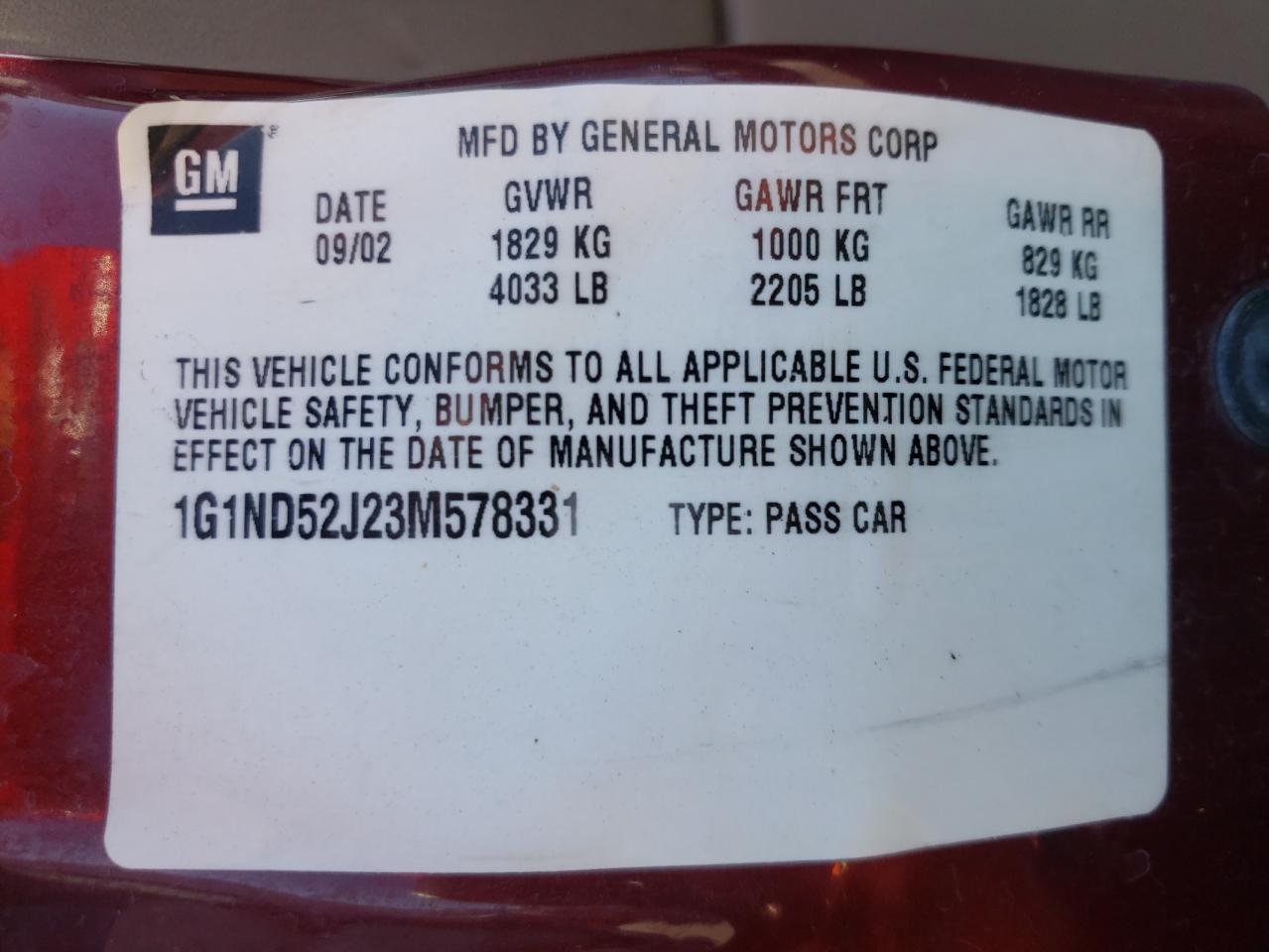 Photo 10 from auction – 2003 CHEVROLET MALIBU with VIN 1G1ND52J23M578331