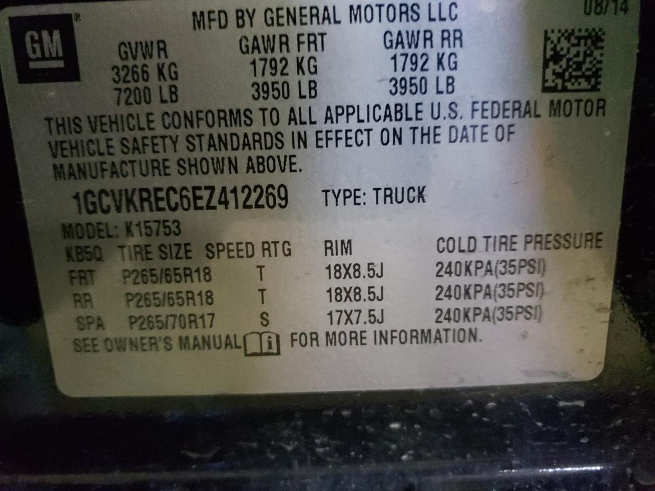 Photo 10 from auction – 2014 CHEVROLET SILVERADO with VIN 1GCVKREC6EZ412269