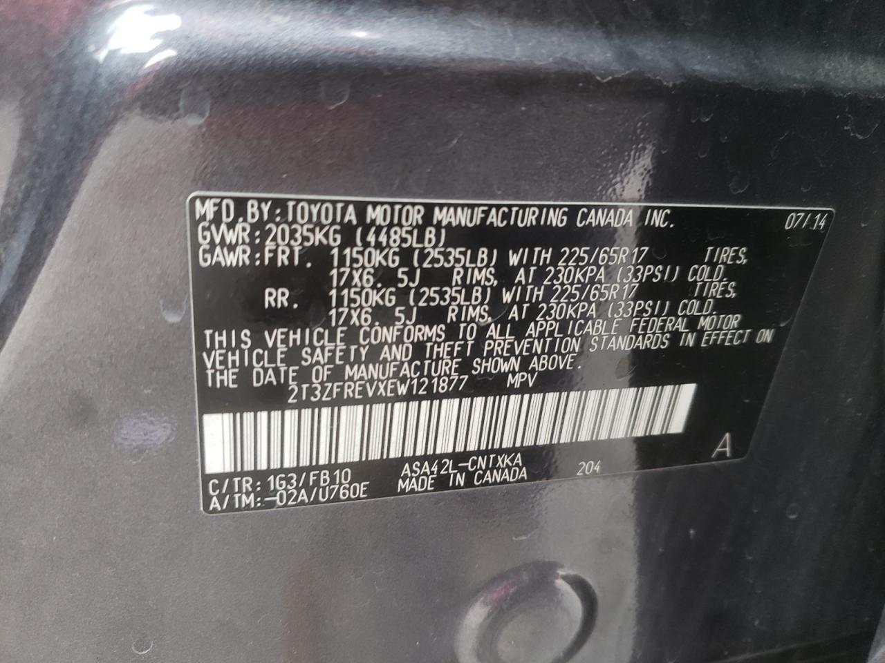 Photo 10 from auction – 2014 TOYOTA RAV4 LE with VIN 2T3ZFREVXEW121877