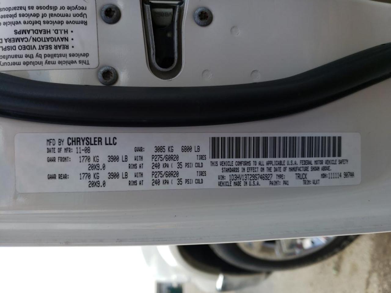 Photo 10 from auction – 2009 DODGE RAM 1500 with VIN 1D3HV13T29S746927