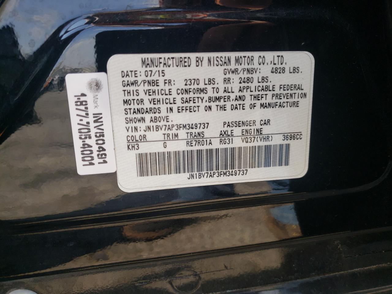Photo 20 from auction – 2015 INFINITI Q50 BASE with VIN JN1BV7AP3FM349737