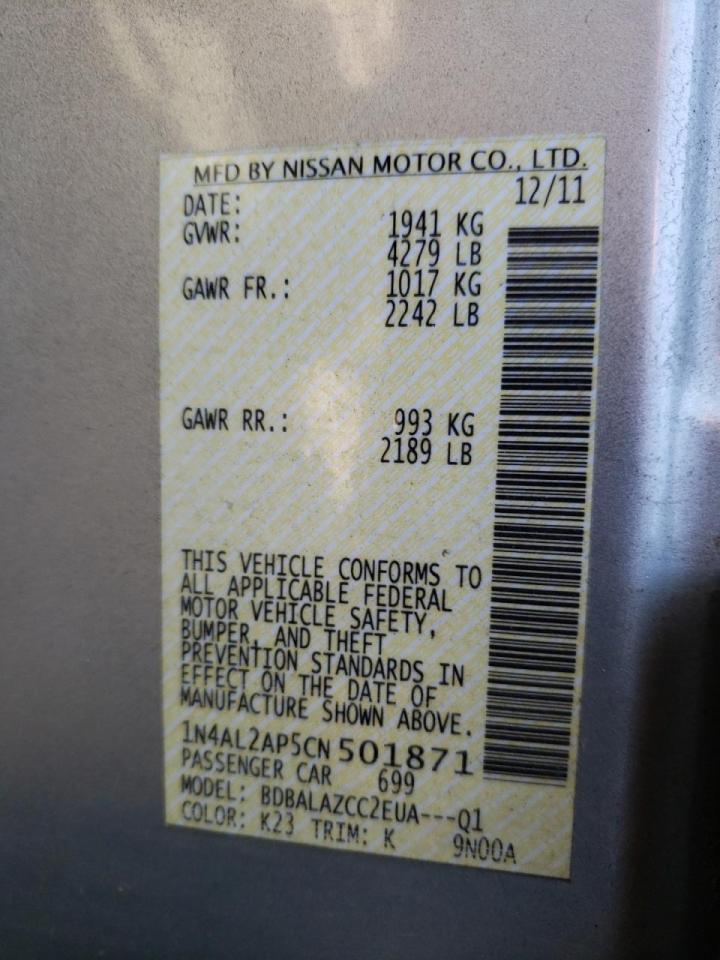 Photo 10 from auction – 2012 NISSAN ALTIMA BAS with VIN 1N4AL2AP5CN501871