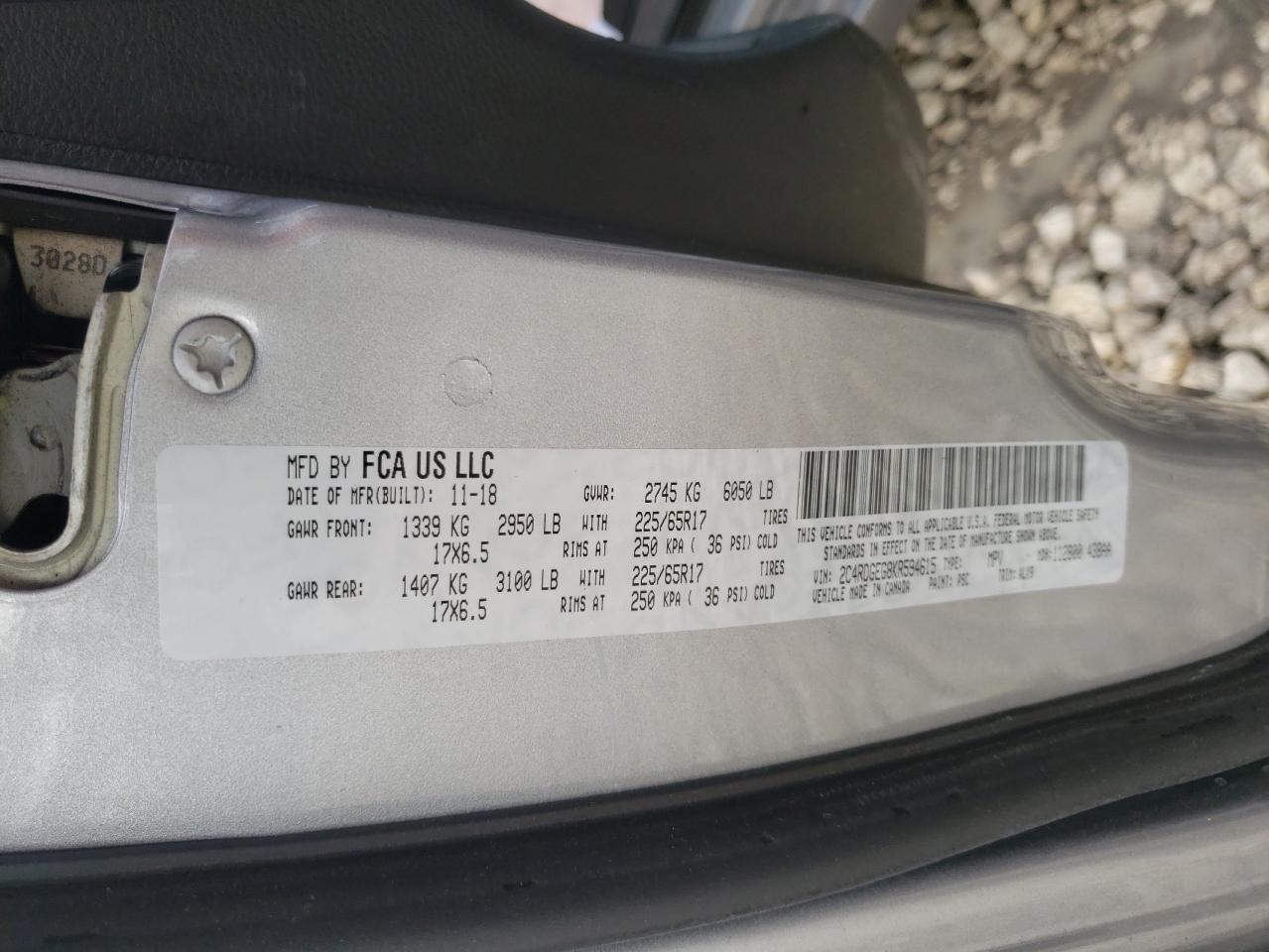 Photo 10 from auction – 2019 DODGE GRAND CARA with VIN 2C4RDGEG8KR594615