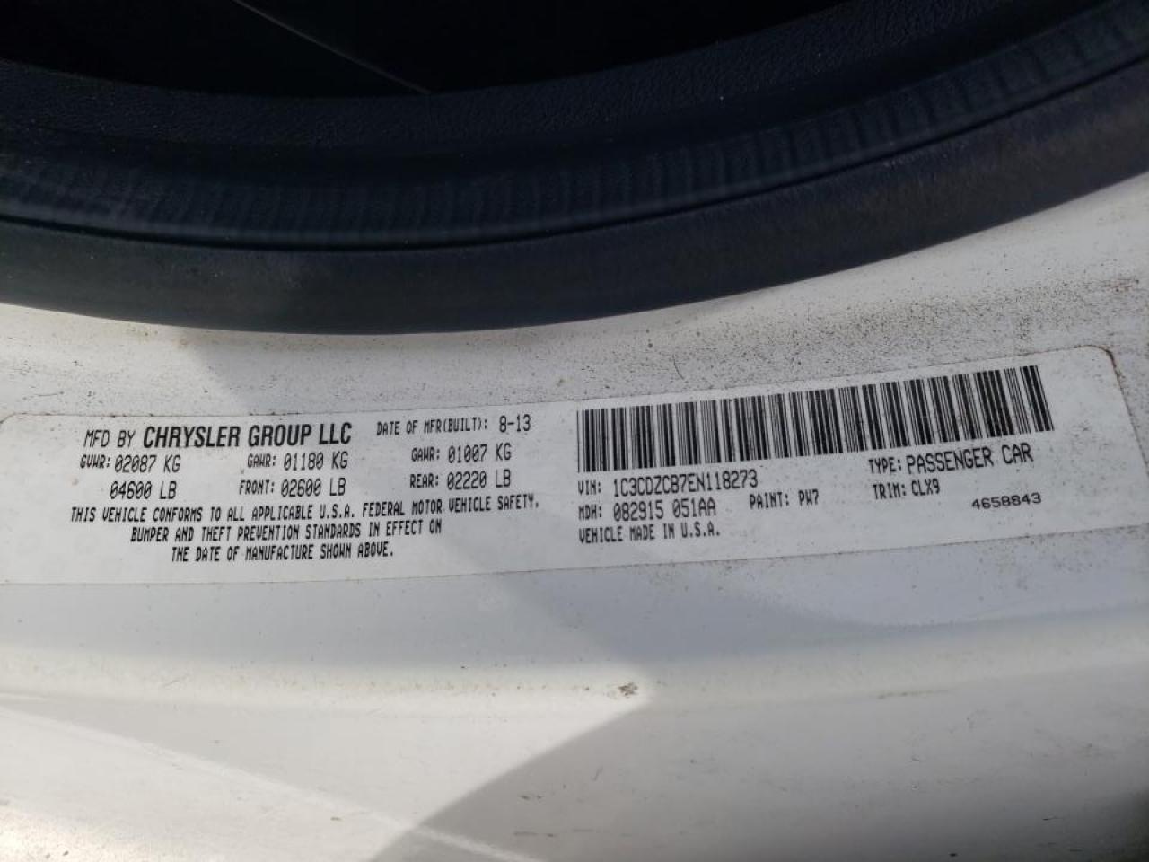 Photo 10 from auction – 2014 DODGE AVENGER SX with VIN 1C3CDZCB7EN118273