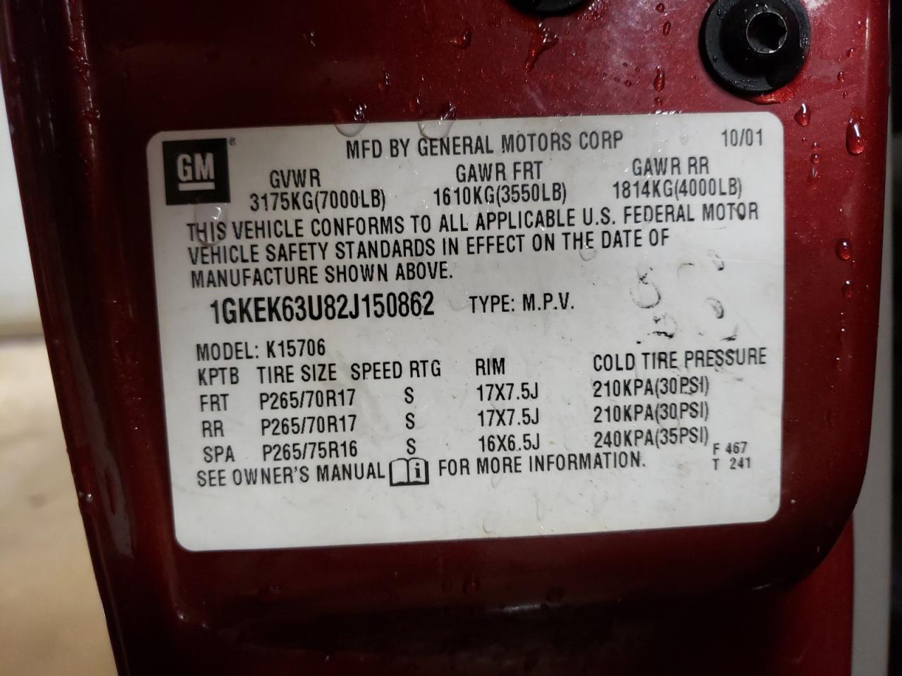 Photo 10 from auction – 2002 GMC DENALI with VIN 1GKEK63U82J150862