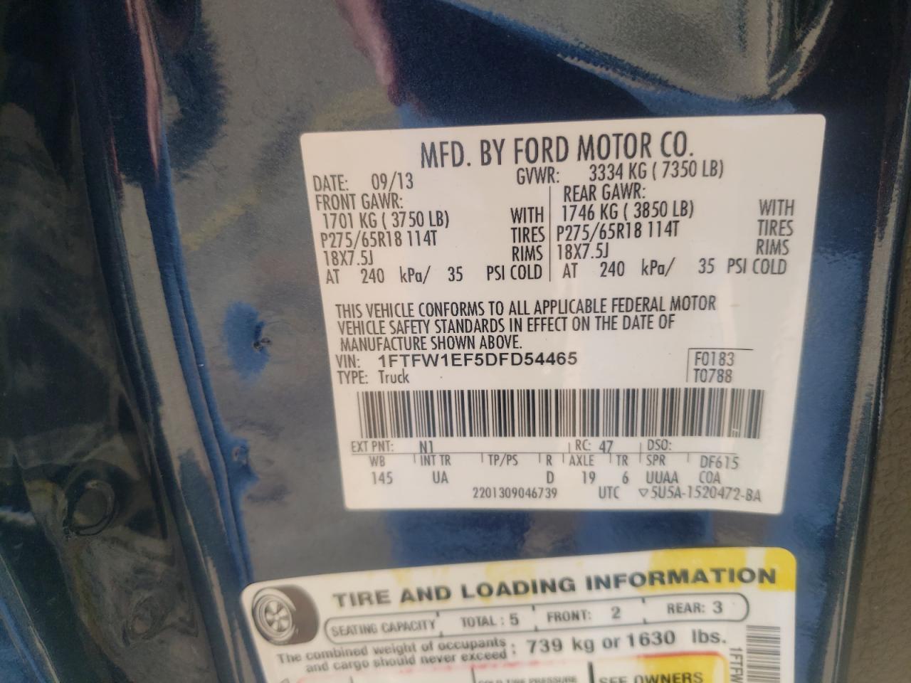 Photo 10 from auction – 2013 FORD F150 SUPER with VIN 1FTFW1EF5DFD54465