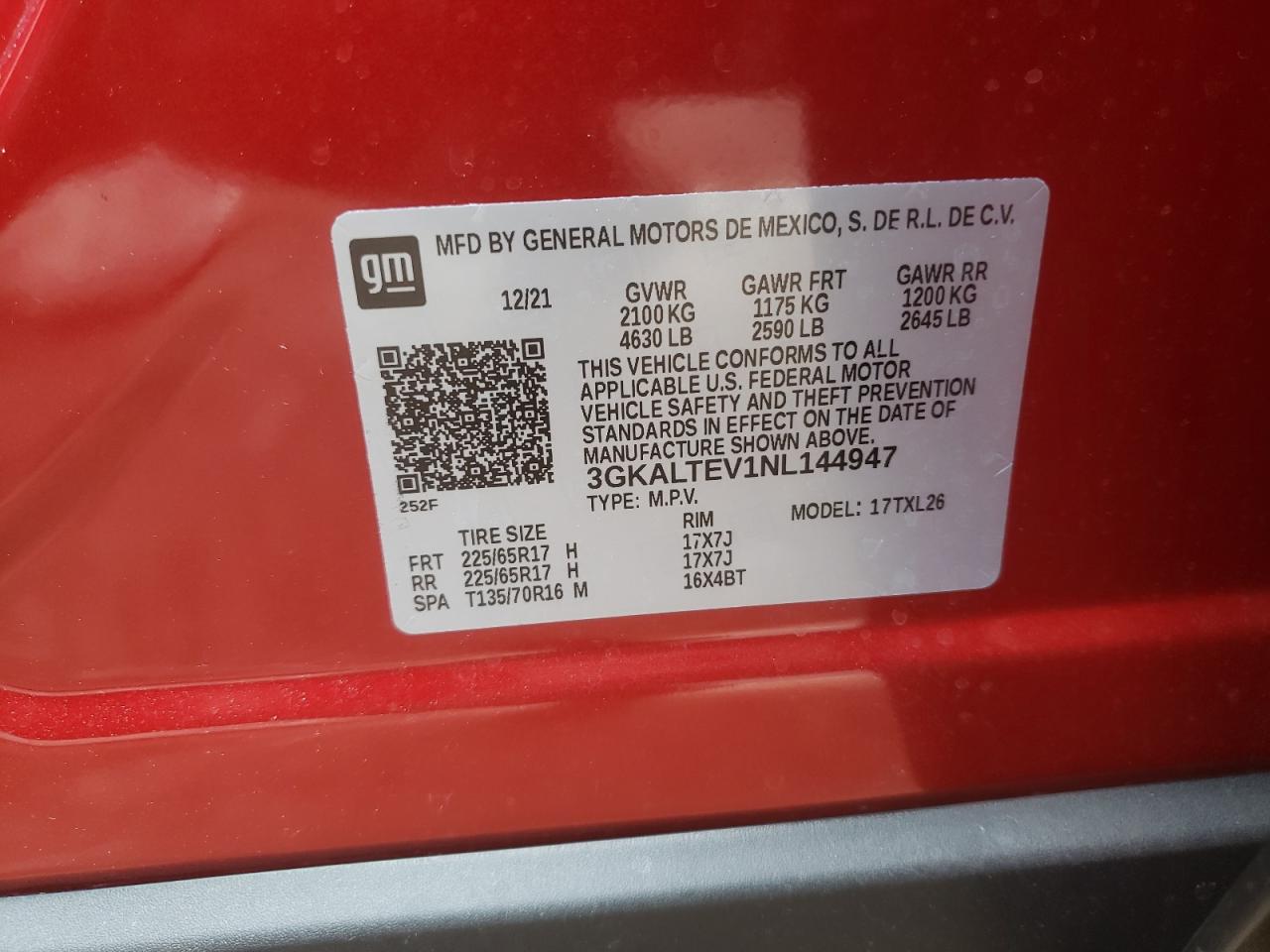 Photo 10 from auction – 2022 GMC TERRAIN SL with VIN 3GKALTEV1NL144947