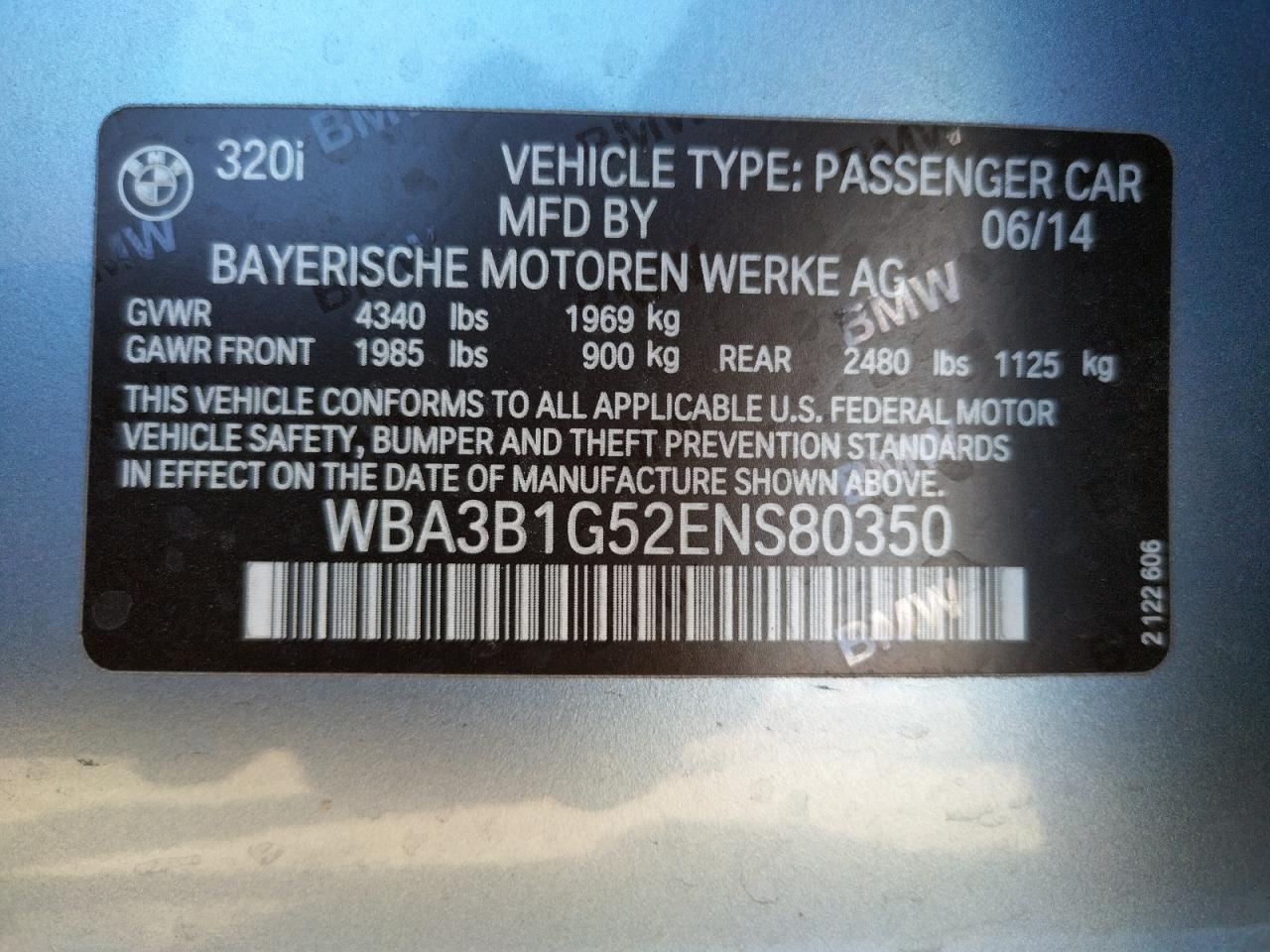Photo 10 from auction – 2014 BMW 320 I with VIN WBA3B1G52ENS80350