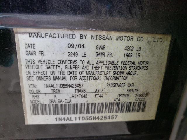 NISSAN ALTIMA S 2005 with VIN 1N4AL11D55N425457 - Photo from auction