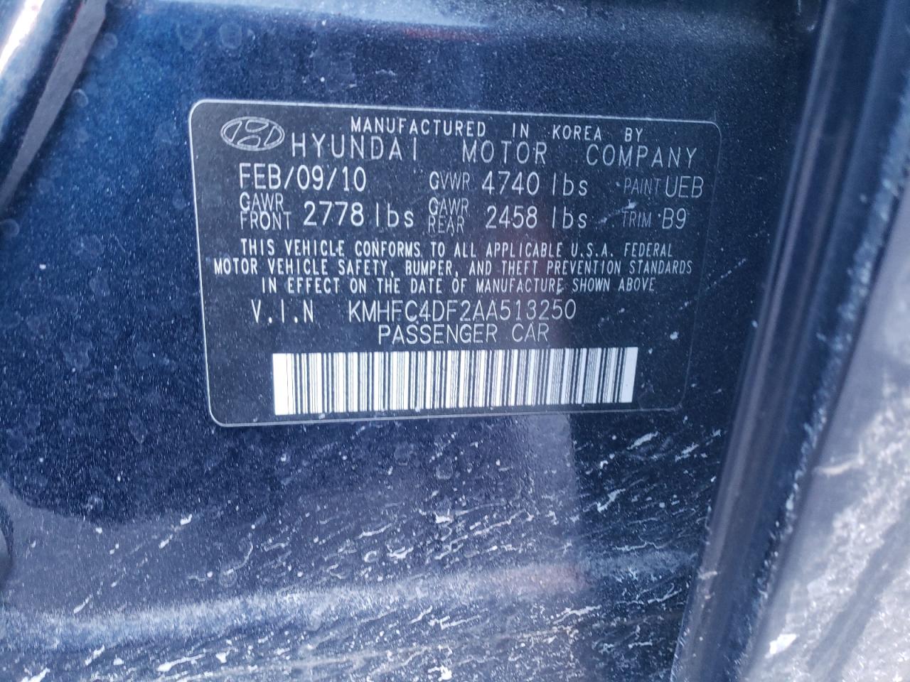 Photo 10 from auction – 2010 HYUNDAI AZERA GLS with VIN KMHFC4DF2AA513250