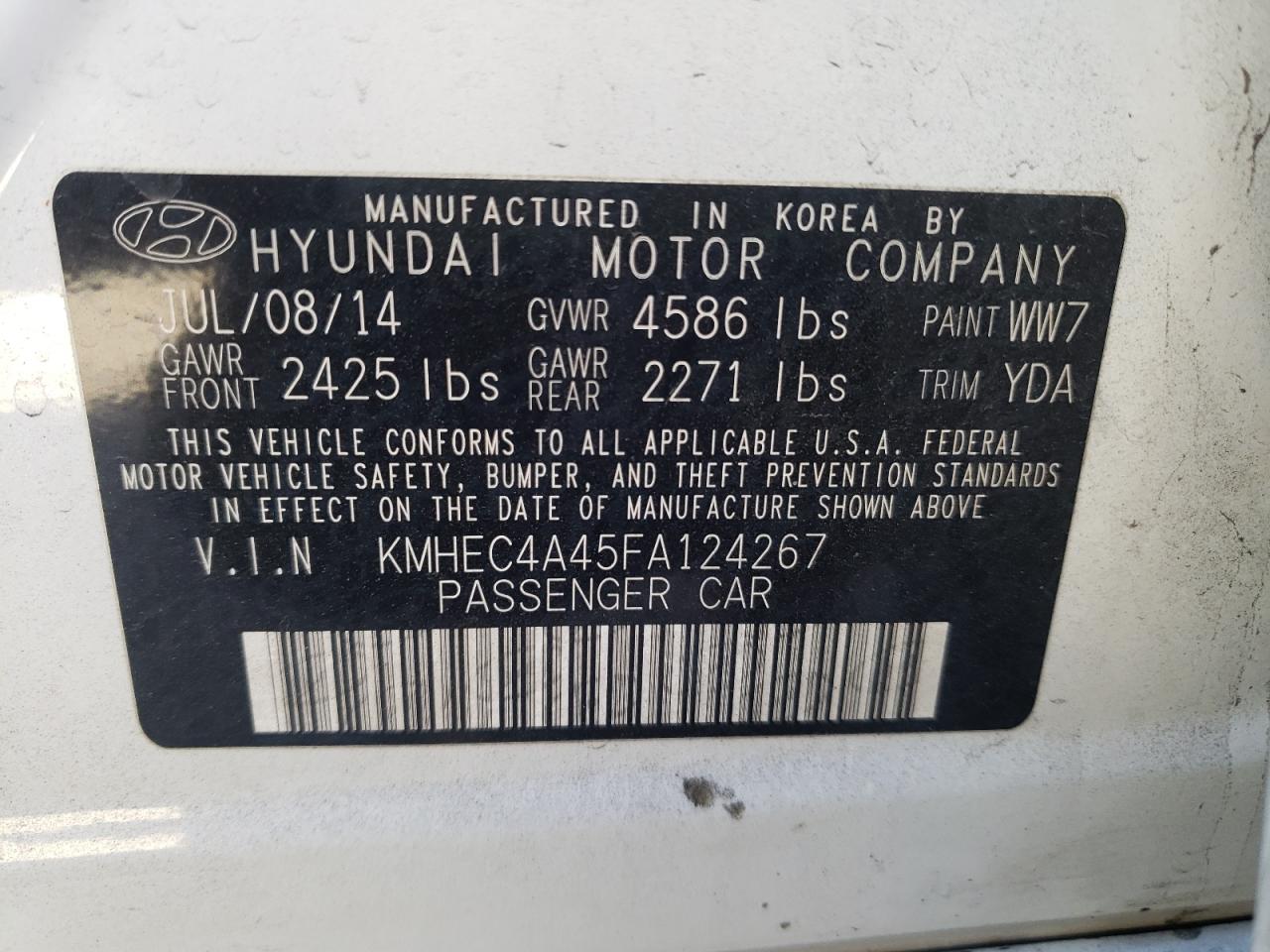Photo 10 from auction – 2015 HYUNDAI SONATA HYB with VIN KMHEC4A45FA124267