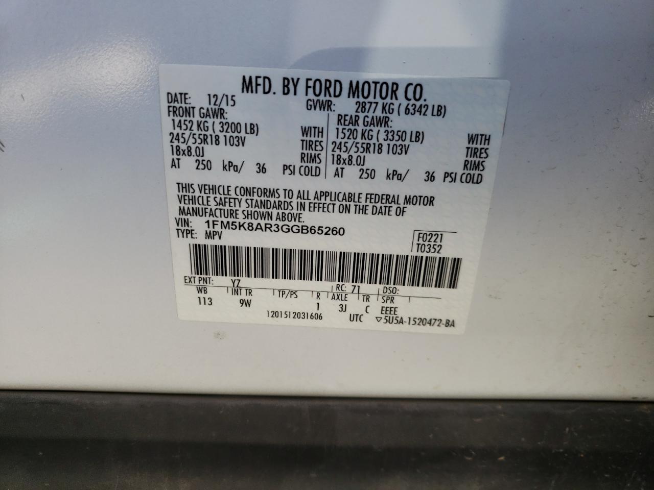 Photo 10 from auction – 2016 FORD EXPLORER P with VIN 1FM5K8AR3GGB65260
