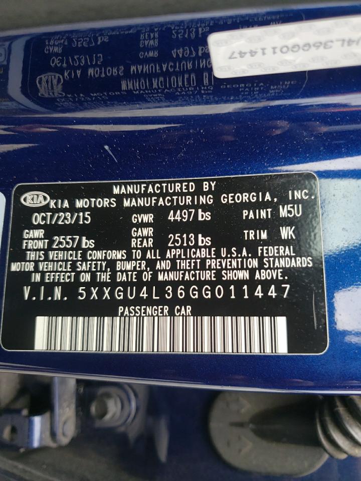 Photo 10 from auction – 2016 KIA OPTIMA EX with VIN 5XXGU4L36GG011447
