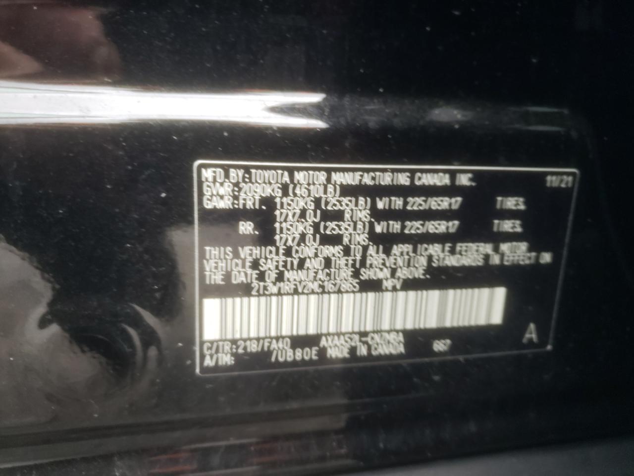 Photo 10 from auction – 2021 TOYOTA RAV4 XLE with VIN 2T3W1RFV2MC167865