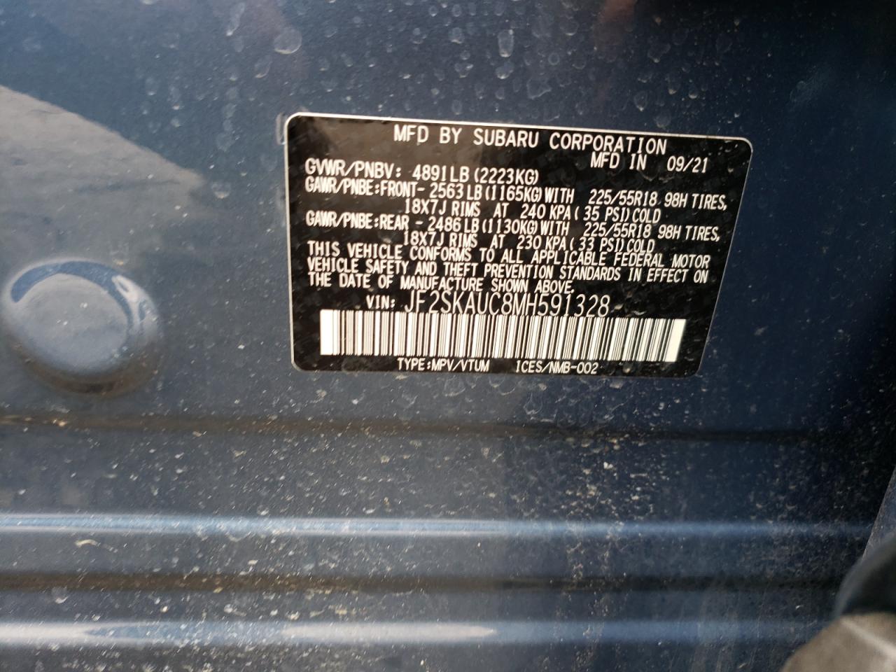 Photo 10 from auction – 2021 SUBARU FORESTER L with VIN JF2SKAUC8MH591328