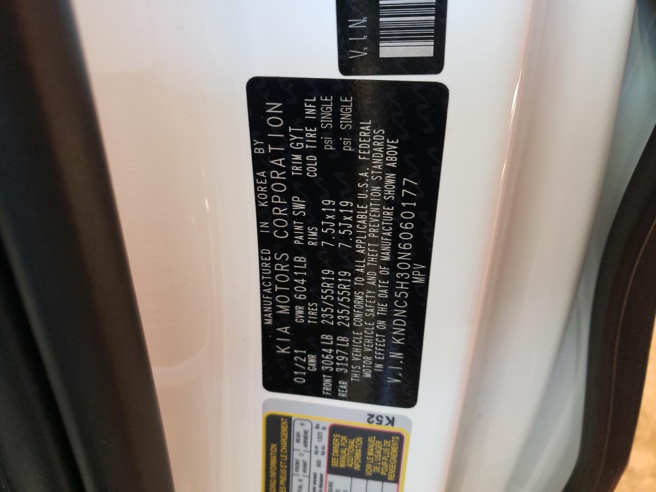 Photo 10 from auction – 2022 KIA CARNIVAL E with VIN KNDNC5H30N6060177