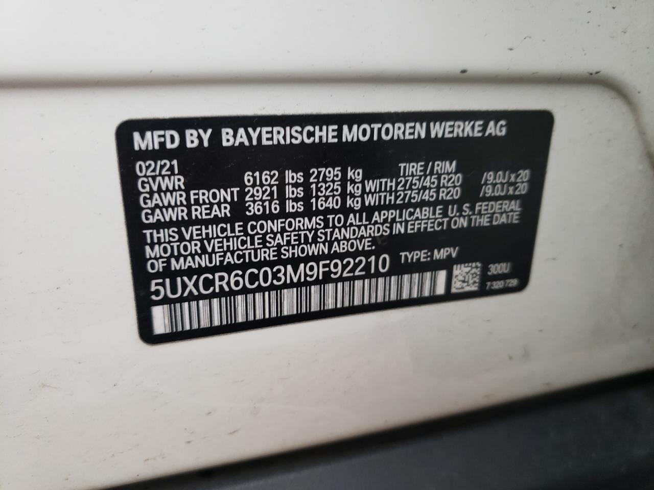 Photo 10 from auction – 2021 BMW X5 XDRIVE4 with VIN 5UXCR6C03M9F92210