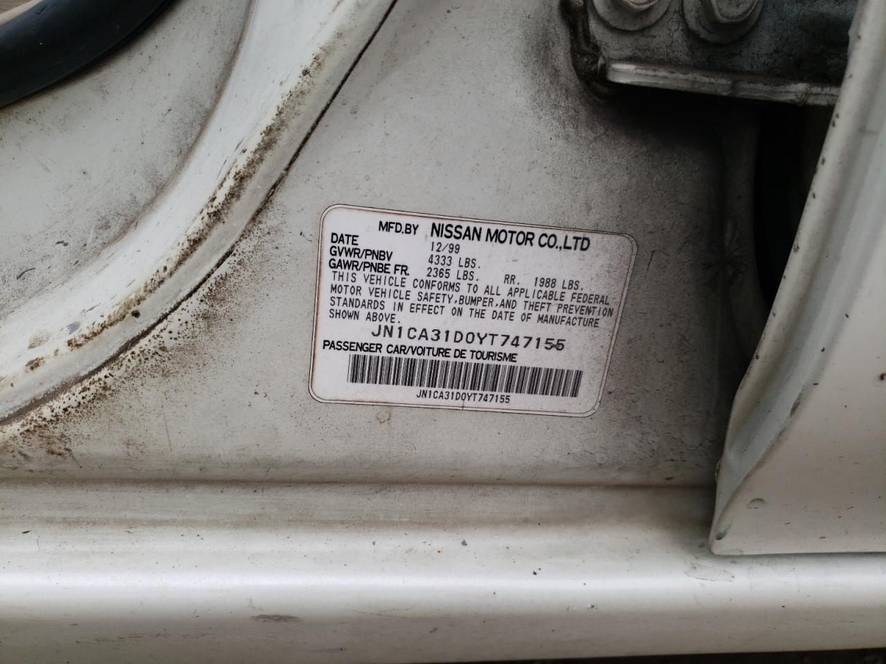 Photo 10 from auction – 2000 NISSAN MAXIMA GLE with VIN JN1CA31D0YT747155