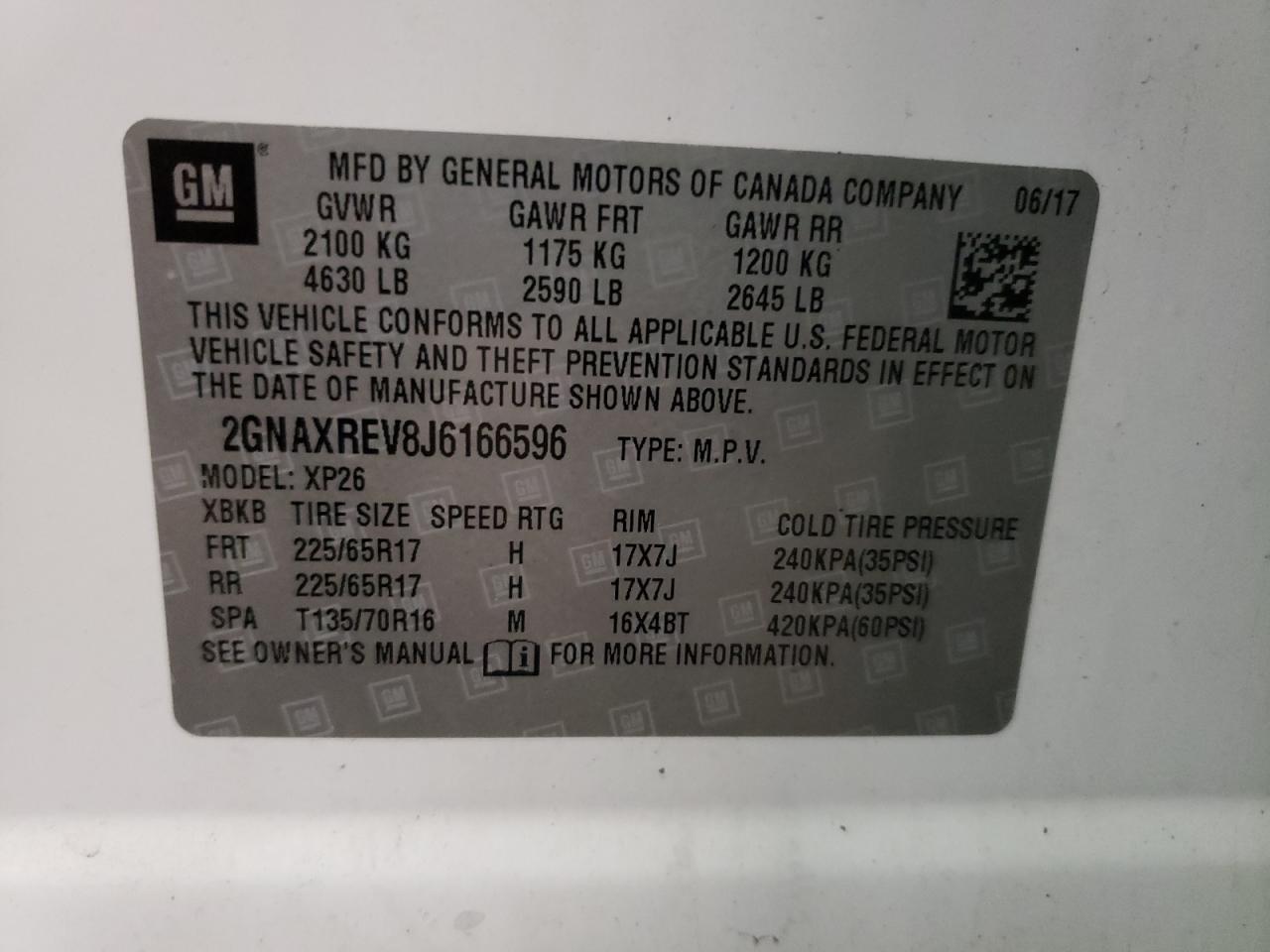 Photo 10 from auction – 2018 CHEVROLET EQUINOX LS with VIN 2GNAXREV8J6166596