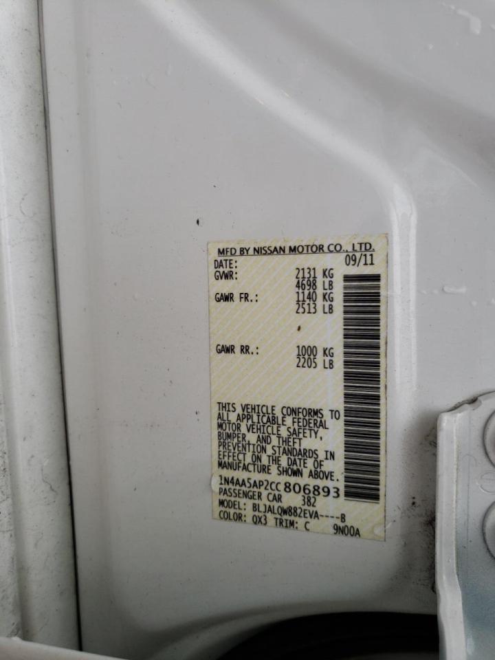 Photo 10 from auction – 2012 NISSAN MAXIMA S with VIN 1N4AA5AP2CC806893