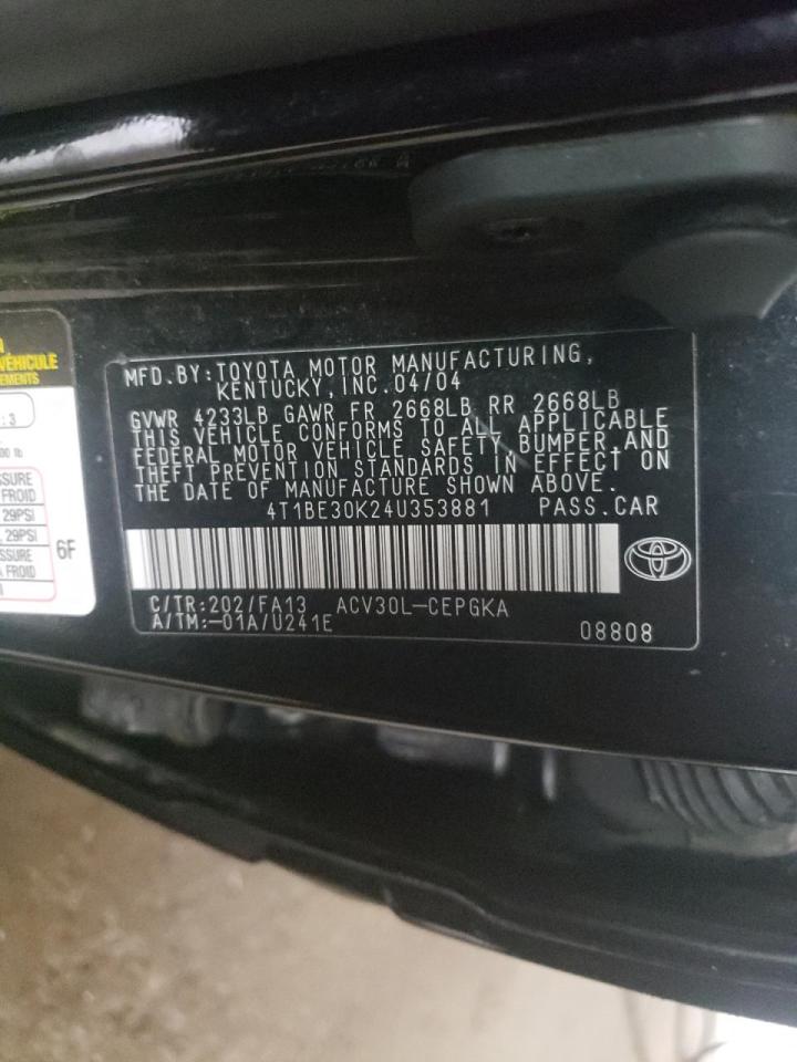 Photo 10 from auction – 2004 TOYOTA CAMRY LE with VIN 4T1BE30K24U353881