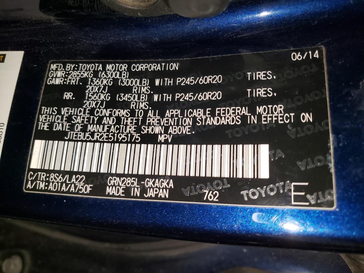 Foto 10 de la subasta – 2014 TOYOTA 4RUNNER SR con VIN JTEBU5JR2E5195175
