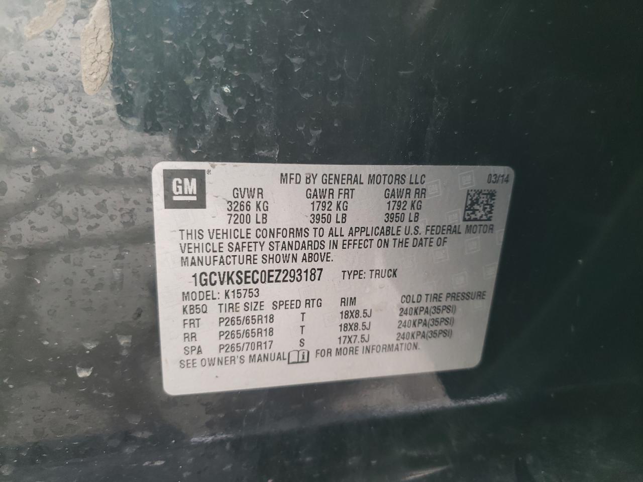 Photo 10 from auction – 2014 CHEVROLET SILVERADO with VIN 1GCVKSEC0EZ293187