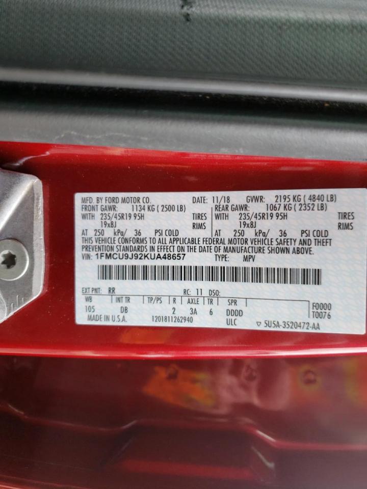 Photo 10 from auction – 2019 FORD ESCAPE TIT with VIN 1FMCU9J92KUA48657