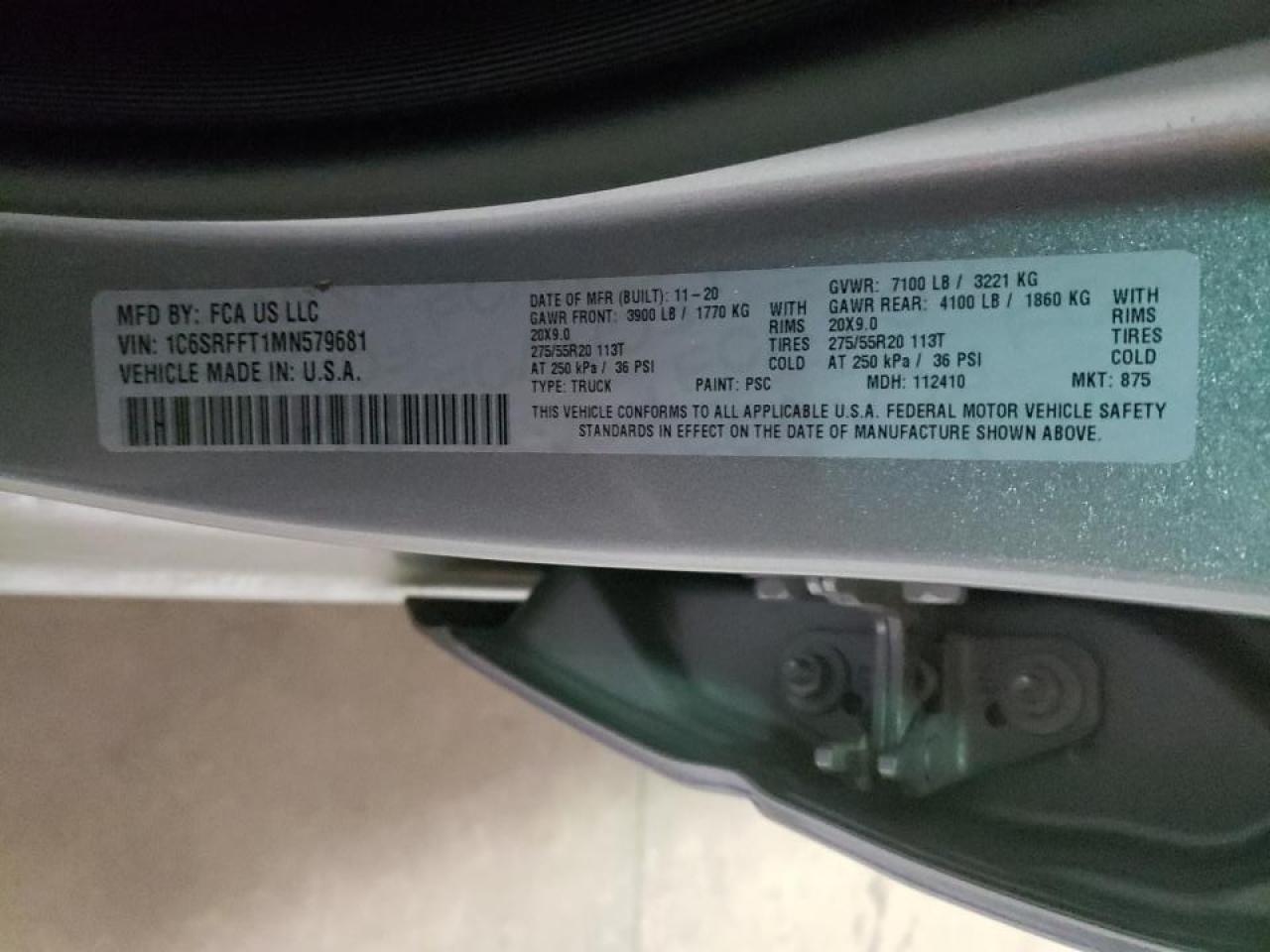 Photo 10 from auction – 2021 RAM 1500 BIG H with VIN 1C6SRFFT1MN579681