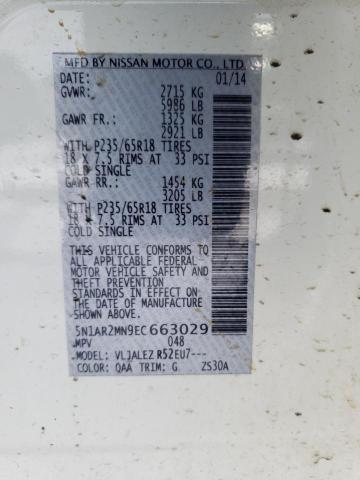 Photo 10 from auction – 2014 NISSAN PATHFINDER with VIN 5N1AR2MN9EC663029