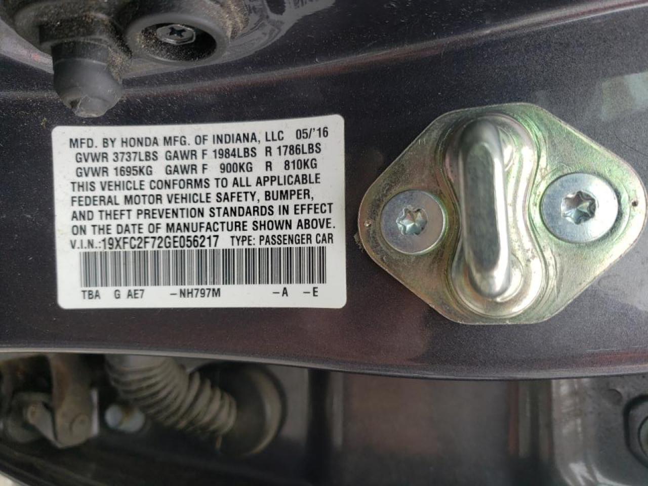 Photo 10 from auction – 2016 HONDA CIVIC EX with VIN 19XFC2F72GE056217