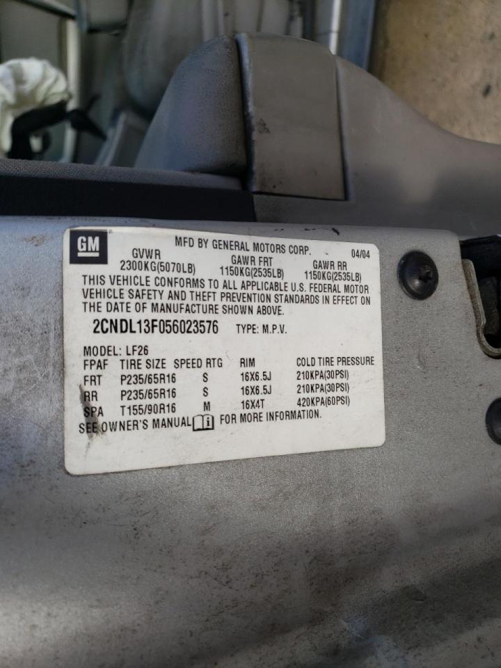 Photo 10 from auction – 2005 CHEVROLET EQUINOX LS with VIN 2CNDL13F056023576