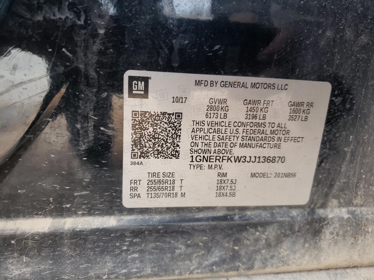 Photo 10 from auction – 2018 CHEVROLET TRAVERSE L with VIN 1GNERFKW3JJ136870
