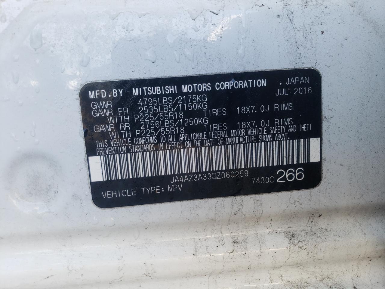 Photo 10 from auction – 2016 MITSUBISHI OUTLANDER with VIN JA4AZ3A33GZ060259
